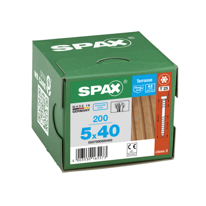 SPAX T-STAR plus Zylinderkopf mit CUT-Spitze und Fixiergewinde Edelstahl A2 Torx 25; 5,0x40 - 1000 Stück