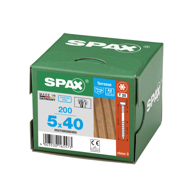 SPAX T-STAR plus Zylinderkopf mit CUT-Spitze und Fixiergewinde Edelstahl A2 Torx 25; 5,0x40 - 1000 Stück