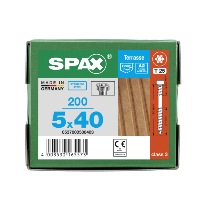 SPAX T-STAR plus Zylinderkopf mit CUT-Spitze und Fixiergewinde Edelstahl A2 Torx 25; 5,0x40 - 1000 Stück