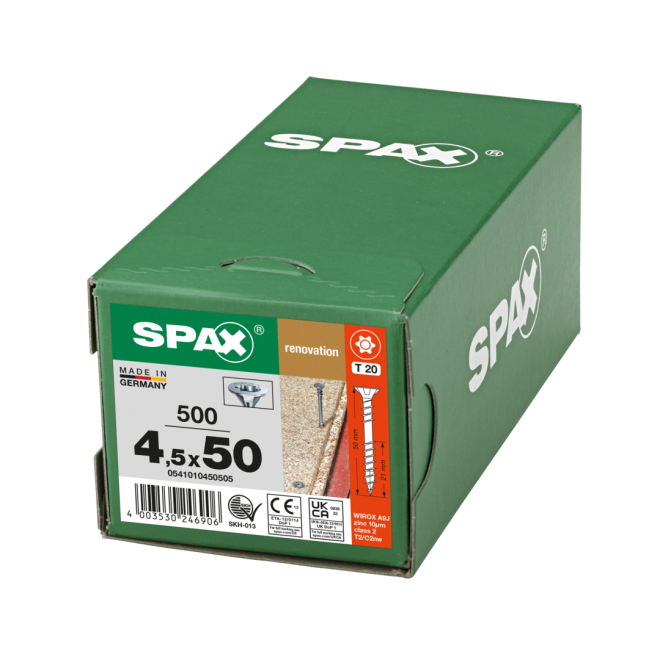 Spax Verlegeschraube mit Fixiergewinde T-STAR mit 4CUT & MULTI-Kopf plus 4,5x50 WIROX® - 500 Stück