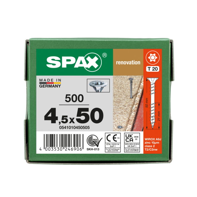 Spax Verlegeschraube mit Fixiergewinde T-STAR mit 4CUT & MULTI-Kopf plus 4,5x50 WIROX® - 500 Stück