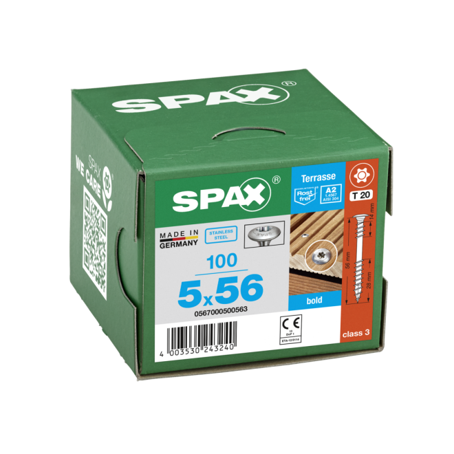 SPAX -Terrassenschraube Bold, T-Star plus T20 in A2, Zierkopf - 5,0x56mm - 100 Stück