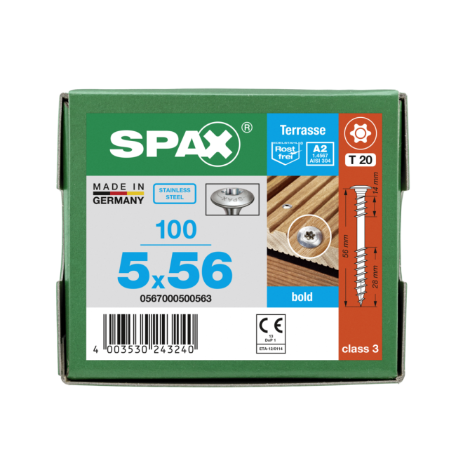 SPAX -Terrassenschraube Bold, T-Star plus T20 in A2, Zierkopf - 5,0x56mm - 100 Stück
