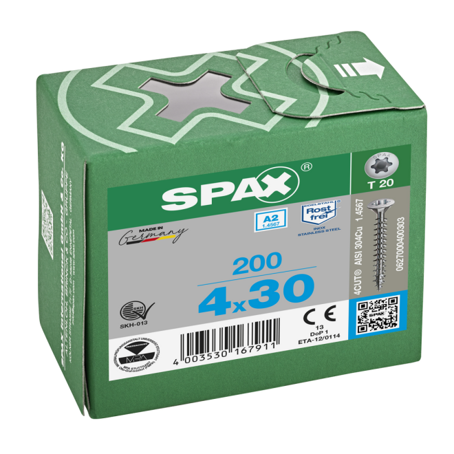 SPAX T-STAR plus Linsensenkkopf mit I-Stern 4CUT und MULTI-Kopf A2 Torx 20; 4,0x30,0 mm - 1000 Stück