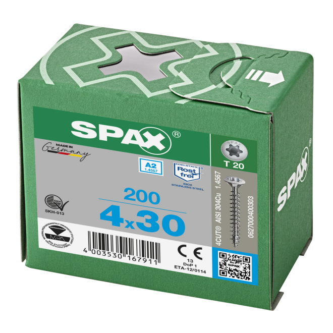 SPAX T-STAR plus Linsensenkkopf mit I-Stern 4CUT und MULTI-Kopf A2 Torx 20; 4,0x30,0 mm - 1000 Stück