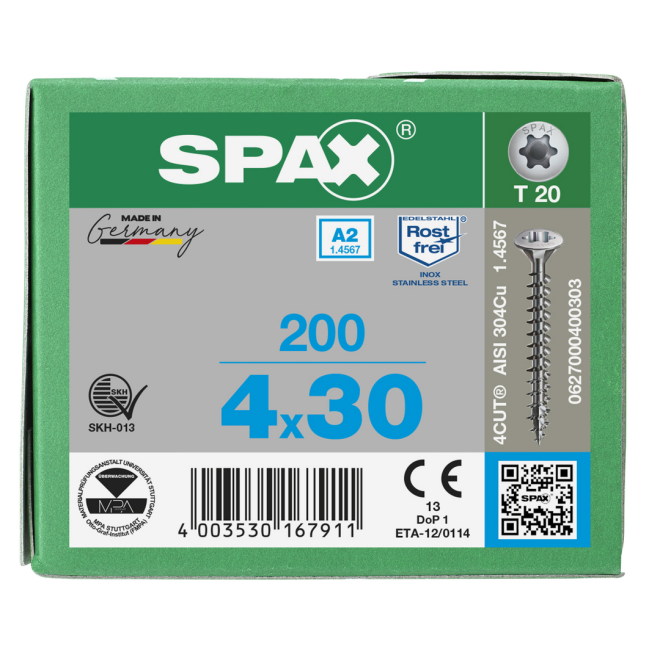 SPAX T-STAR plus Linsensenkkopf mit I-Stern 4CUT und MULTI-Kopf A2 Torx 20; 4,0x30,0 mm - 1000 Stück