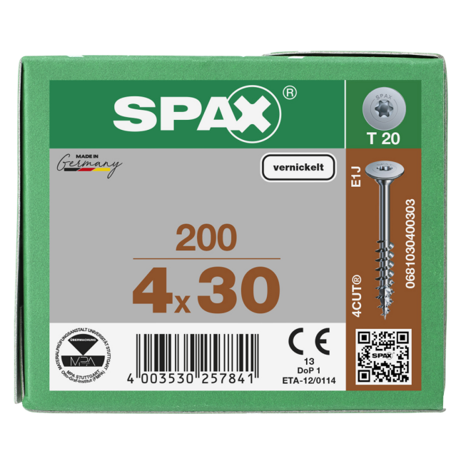 SPAX - Universalschraube Flachrückwandschraube T-STAR plus; Teilgewinde; vernickelt - 4,0 x 30 - 200 Stück