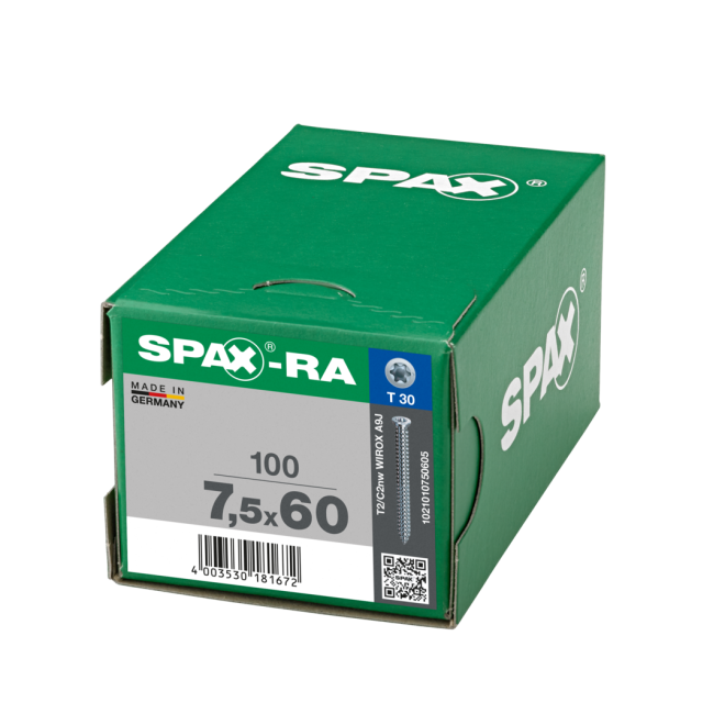 SPAX-RA Rahmenanker Flachsenkkopf T-Star plusWIROX® Torx 30 - 7,5x60 - 100 Stück