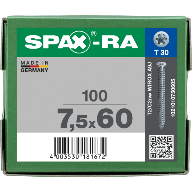 SPAX-RA Rahmenanker Flachsenkkopf T-Star plusWIROX® Torx 30 - 7,5x60 - 100 Stück