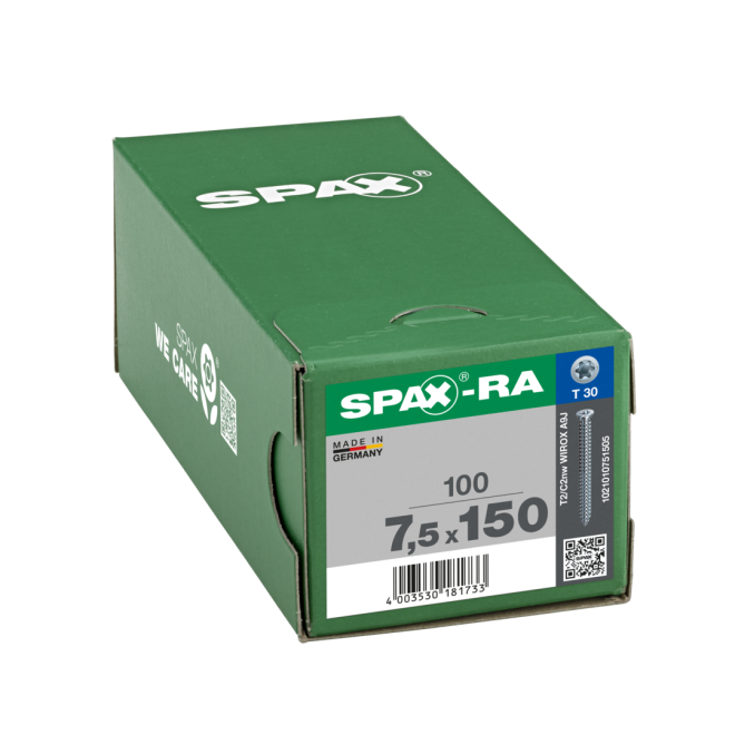 SPAX-RA Rahmenanker Flachsenkkopf T-Star plus WIROX® Torx 30 - 7,5x150 - 100 Stück