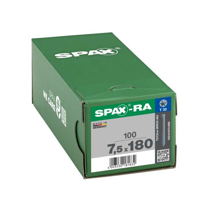 SPAX-RA Rahmenanker Zylinderkopf T-Star plus galv. verzinkt Torx 30 - 7,5x180 - 100 Stück