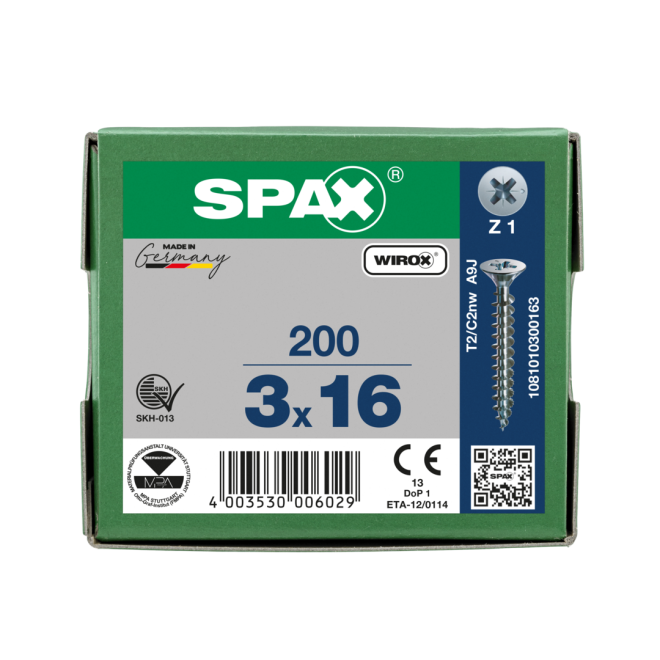 SPAX Universalschrauben Senkkopf, Kreuzschlitz, VG 3x16 WIROX® - Kleinpaket - 200 Stück