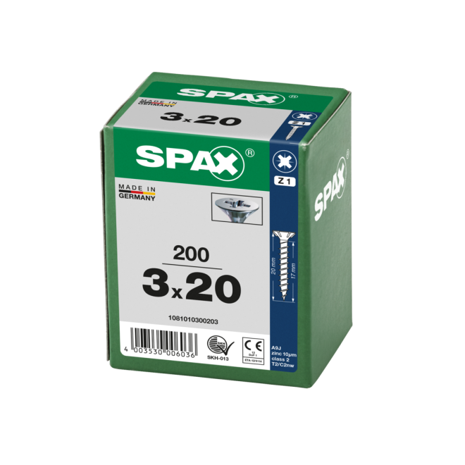 SPAX Universalschrauben Senkkopf, Kreuzschlitz, VG 3x20 WIROX® - Kleinpaket - 200 Stück