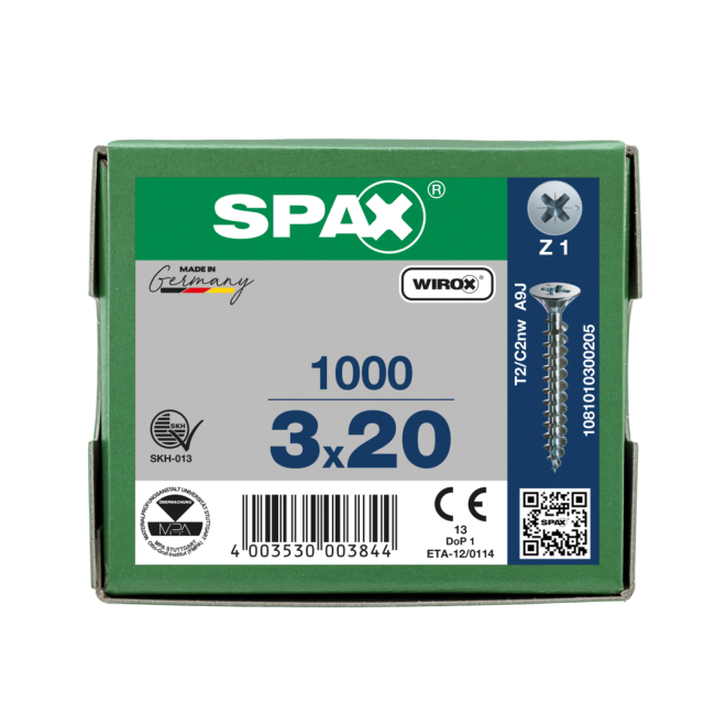 SPAX Universalschrauben Senkkopf, Kreuzschlitz, VG 3x20 WIROX® - 5000 Stück