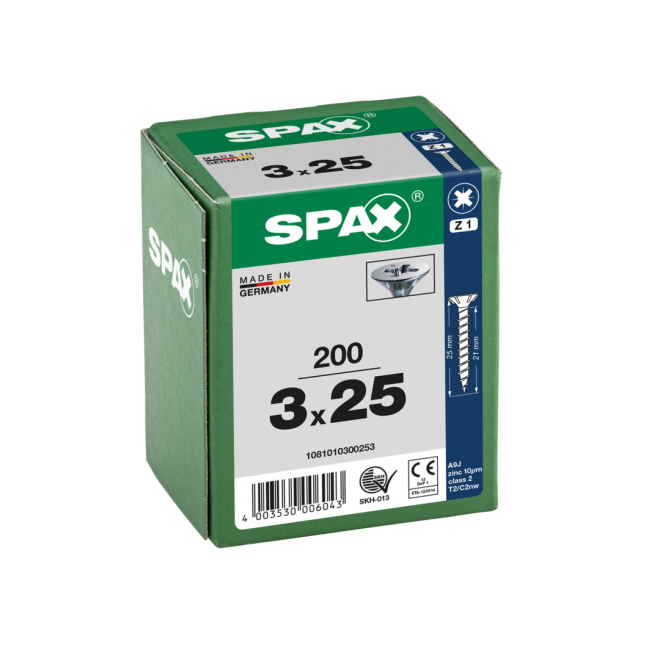 SPAX Universalschrauben Senkkopf, Kreuzschlitz, VG 3x25 WIROX® - Kleinpaket - 200 Stück