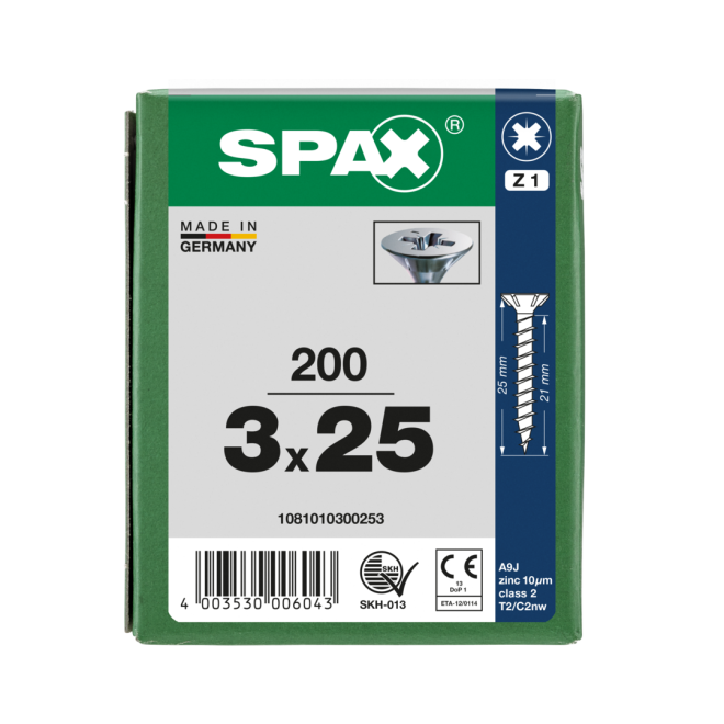 SPAX Universalschrauben Senkkopf, Kreuzschlitz, VG 3x25 WIROX® - Kleinpaket - 200 Stück