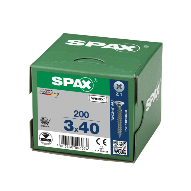 SPAX Universalschrauben Senkkopf, Kreuzschlitz, VG 3x40 WIROX® - Kleinpaket - 200 Stück