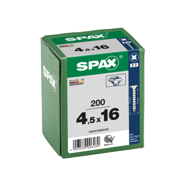 SPAX Universalschrauben Senkkopf, Kreuzschlitz, VG 4,5x16 WIROX® - Kleinpaket - 200 Stück