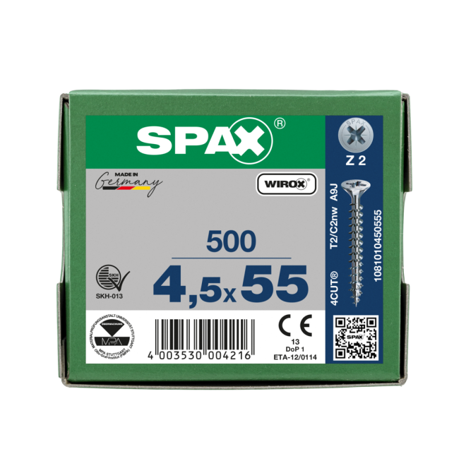 SPAX Universalschrauben Senkkopf, Kreuzschlitz, VG 4,5x55 WIROX® - 2500 Stück