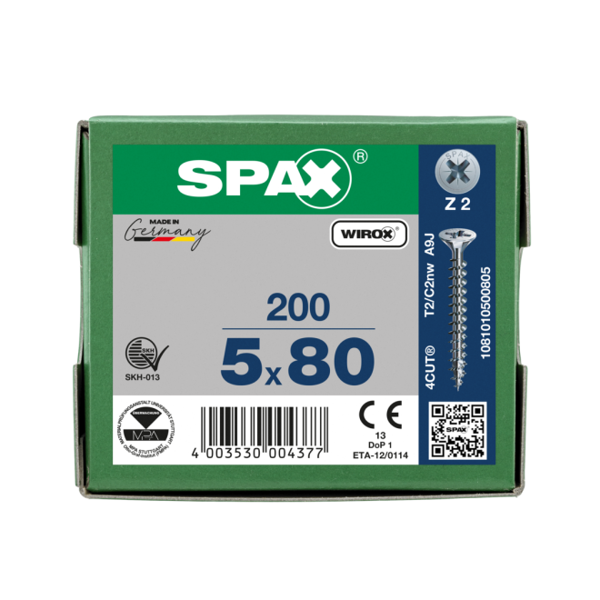 SPAX Universalschrauben Senkkopf, Kreuzschlitz, VG (Abweichende Ausführung. Gewinde geht nicht bis zum Kopf.) 5x80 WIROX® - 1000 Stück