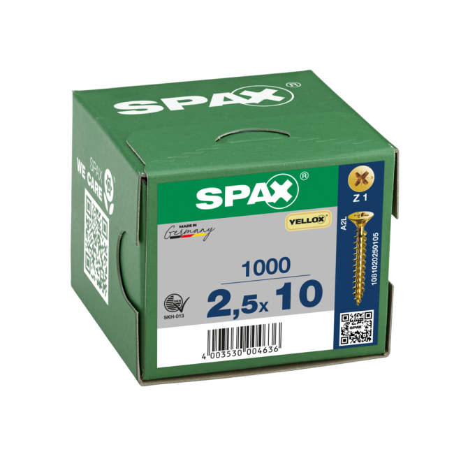 SPAX Universalschrauben Senkkopf, Kreuzschlitz, VG 2,5x10 YELLOX® - 5000 Stück
