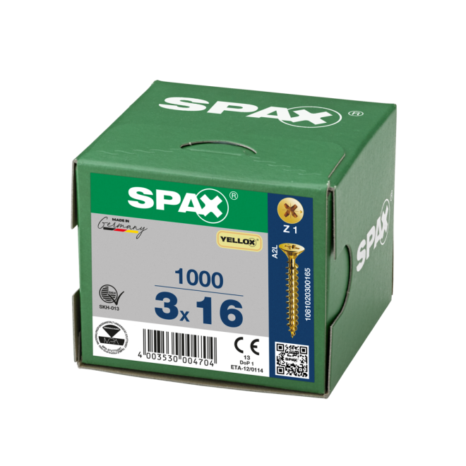 SPAX Universalschrauben Senkkopf, Kreuzschlitz, VG 3x16 YELLOX® - 5000 Stück