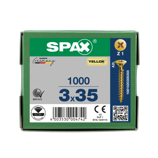 SPAX Universalschrauben Senkkopf, Kreuzschlitz, VG 3x35 YELLOX® - 5000 Stück