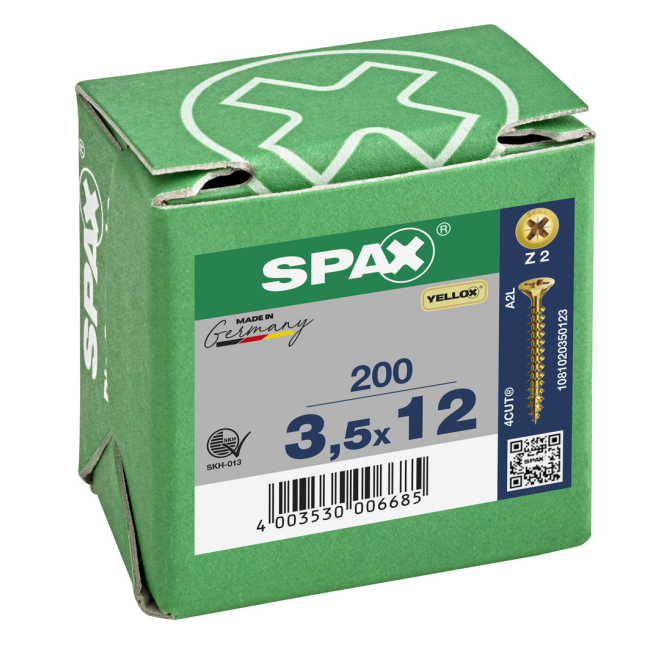SPAX Universalschrauben Senkkopf, Kreuzschlitz, VG 3,5x12 YELLOX® - Kleinpaket - 200 Stück