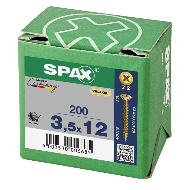 SPAX Universalschrauben Senkkopf, Kreuzschlitz, VG 3,5x12 YELLOX® - Kleinpaket - 200 Stück