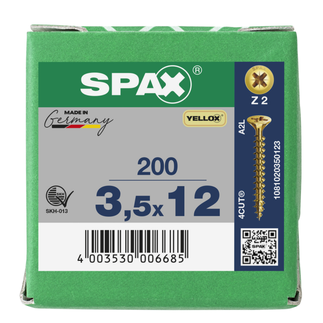 SPAX Universalschrauben Senkkopf, Kreuzschlitz, VG 3,5x12 YELLOX® - Kleinpaket - 200 Stück