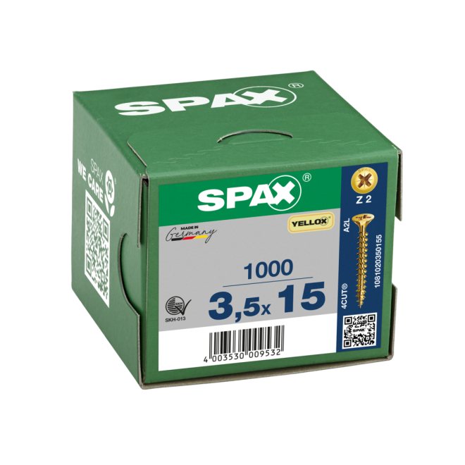 SPAX Universalschrauben Senkkopf, Kreuzschlitz, VG 3,5x15 YELLOX® - 1000 Stück