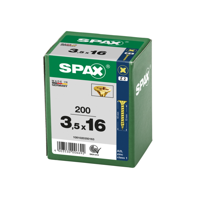 SPAX Universalschrauben Senkkopf, Kreuzschlitz, VG 3,5x16 YELLOX® - Kleinpaket - 200 Stück