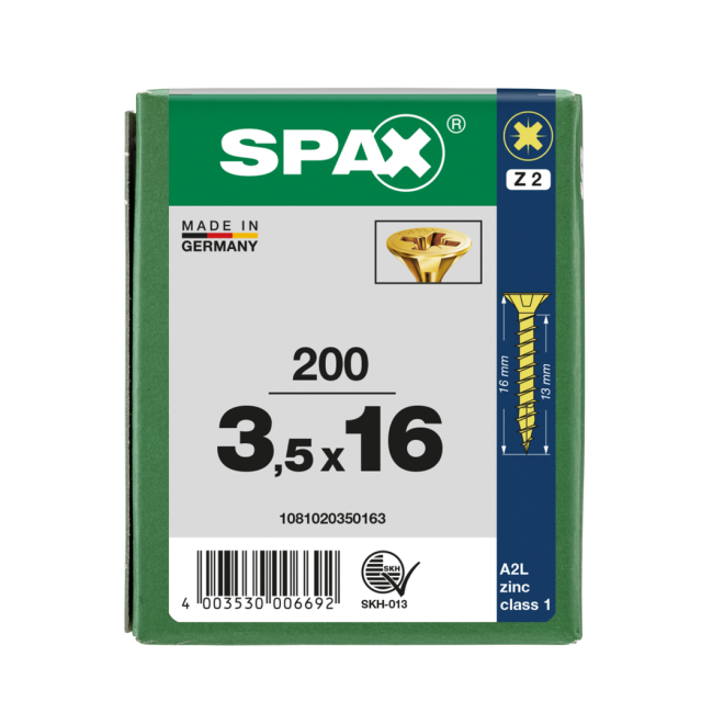 SPAX Universalschrauben Senkkopf, Kreuzschlitz, VG 3,5x16 YELLOX® - Kleinpaket - 200 Stück