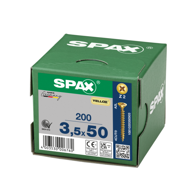 SPAX Universalschrauben Senkkopf, Kreuzschlitz, VG (Abweichende Ausführung. Gewinde geht nicht bis zum Kopf.) 3,5x50 YELLOX® - Kleinpaket - 200 Stück