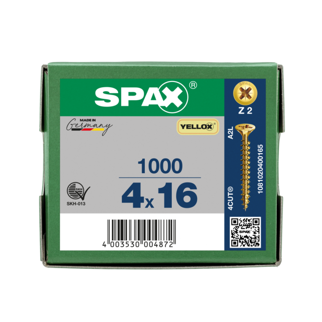 SPAX Universalschrauben Senkkopf, Kreuzschlitz, VG 4x16 YELLOX® - 1000 Stück