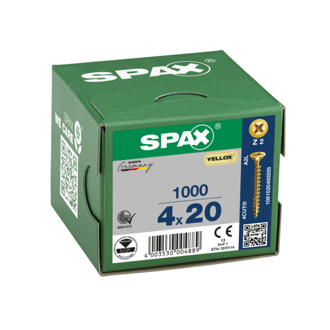SPAX Universalschrauben Senkkopf, Kreuzschlitz, VG 4x20 YELLOX® - 5000 Stück