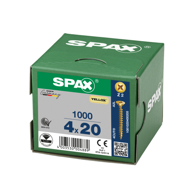 SPAX Universalschrauben Senkkopf, Kreuzschlitz, VG 4x20 YELLOX® - 5000 Stück