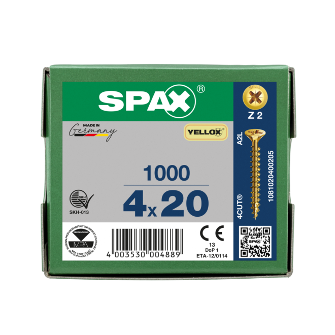SPAX Universalschrauben Senkkopf, Kreuzschlitz, VG 4x20 YELLOX® - 5000 Stück