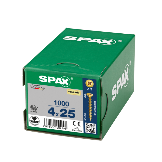 SPAX Universalschrauben Senkkopf, Kreuzschlitz, VG 4x25 YELLOX® - 5000 Stück