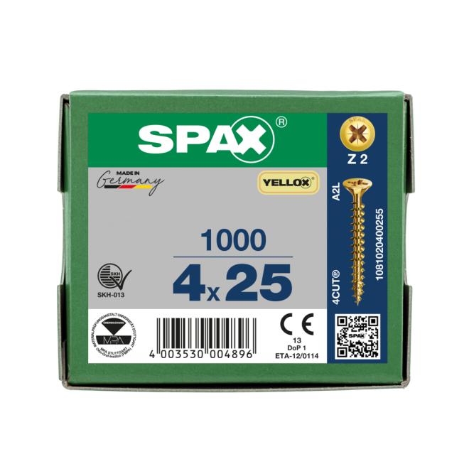 SPAX Universalschrauben Senkkopf, Kreuzschlitz, VG 4x25 YELLOX® - 5000 Stück