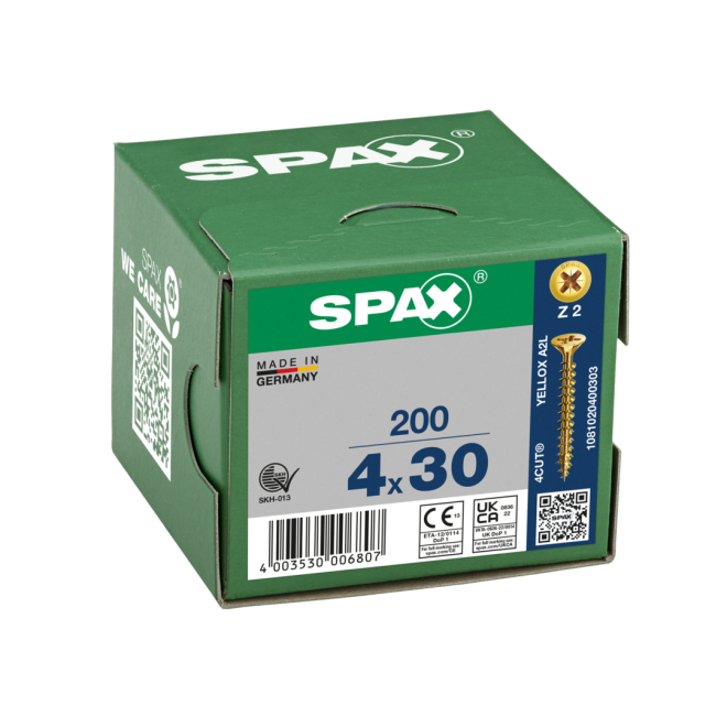 SPAX Universalschrauben Senkkopf, Kreuzschlitz, VG 4x30 YELLOX® - Kleinpaket - 200 Stück