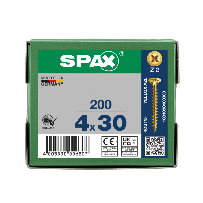 SPAX Universalschrauben Senkkopf, Kreuzschlitz, VG 4x30 YELLOX® - Kleinpaket - 200 Stück
