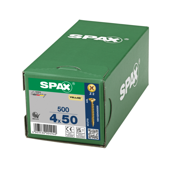 SPAX Universalschrauben Senkkopf, Kreuzschlitz, VG 4x50 YELLOX® - 500 Stück