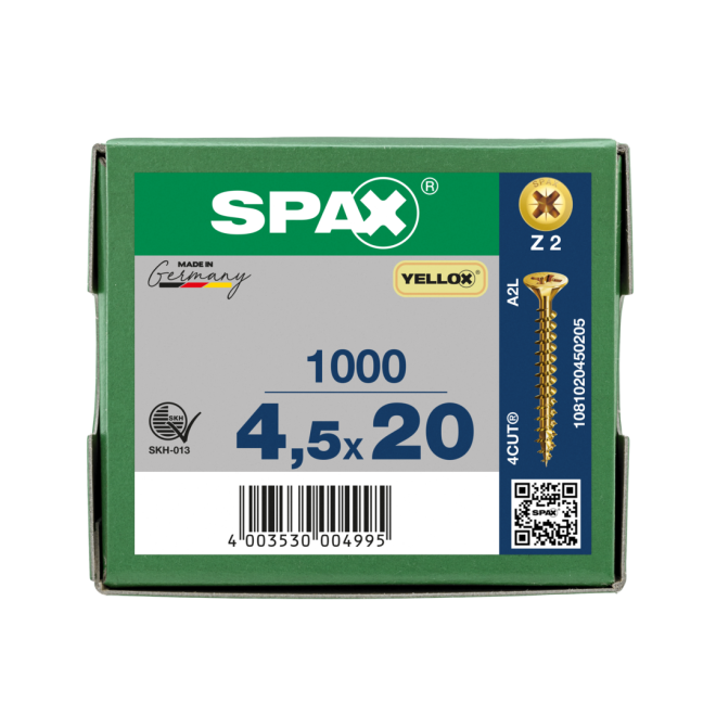 SPAX Universalschrauben Senkkopf, Kreuzschlitz, VG 4,5x20 YELLOX® - 1000 Stück