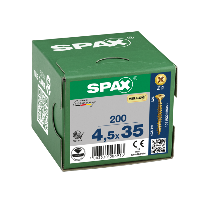 SPAX Universalschrauben Senkkopf, Kreuzschlitz, VG 4,5x35 YELLOX® - Kleinpaket - 200 Stück
