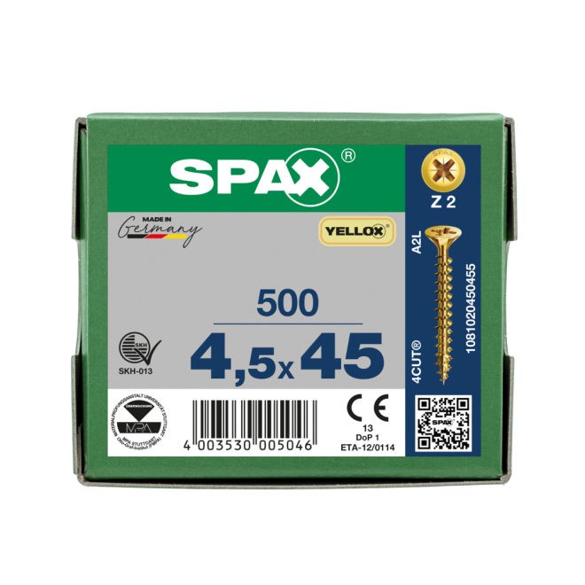 SPAX Universalschrauben Senkkopf, Kreuzschlitz, VG 4,5x45 YELLOX® - 2500 Stück