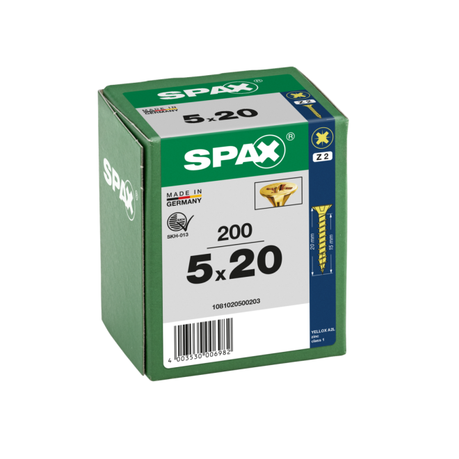 SPAX Universalschrauben Senkkopf, Kreuzschlitz, VG 5x20 YELLOX®t - Kleinpaket - 200 Stück