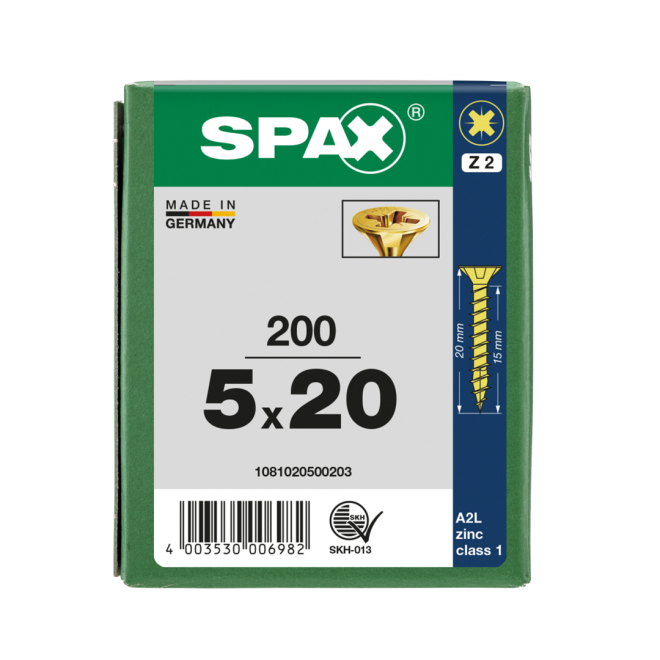 SPAX Universalschrauben Senkkopf, Kreuzschlitz, VG 5x20 YELLOX®t - Kleinpaket - 200 Stück