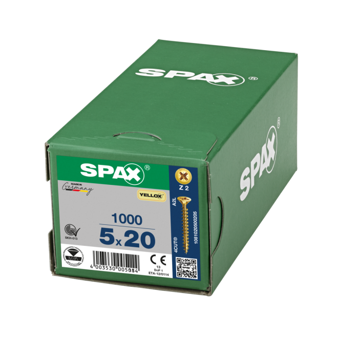 SPAX Universalschrauben Senkkopf, Kreuzschlitz, VG 5x20 YELLOX® - 1000 Stück