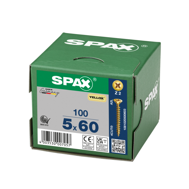 SPAX Universalschrauben Senkkopf, Kreuzschlitz, VG 5x60 YELLOX® - Kleinpaket - 100 Stück